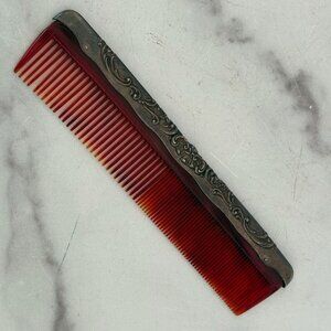 Gorham Sterling Vintage Ornate Tortoise Shell Colored Comb 7.5"